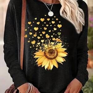 NEW FAIRE sunflower crew neck top in black